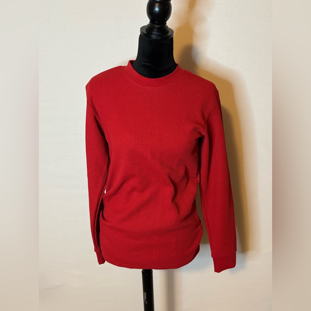 Vibrant Red Long Sleeve Thermal Style Shirt